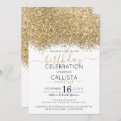 Invitation Parties scintillant blanche or moderne Confetti An (Devant / Derrière)