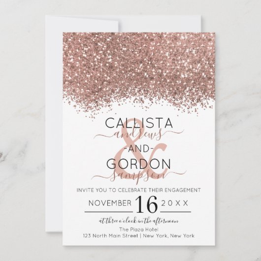 Invitation Parties scintillant blanche Rose de luxe Confetti (Devant)