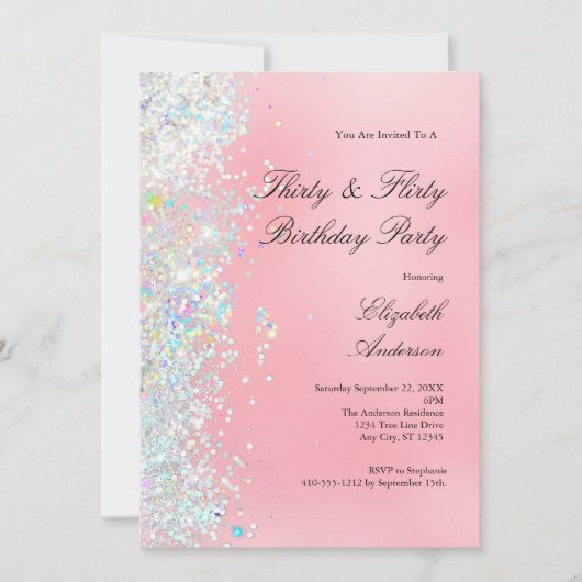 Invitation Parties scintillant blanche rose vif 30ème anniver (Devant)