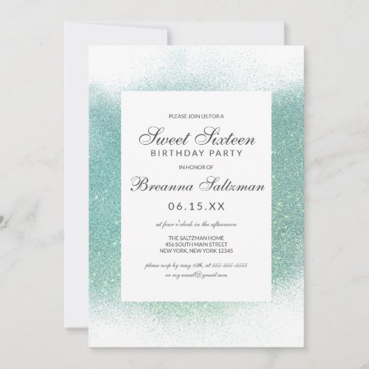 Invitation Parties scintillant blanche Turquoise glamour Douc (Devant)