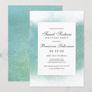 Invitation Parties scintillant blanche Turquoise glamour Douc