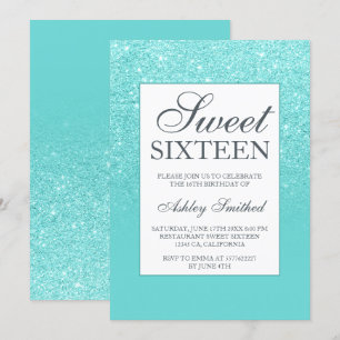 Invitation Parties scintillant bleu aqua élégant chic Sweet 1