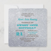 Invitation Parties scintillant bleu argent et turquoise Douce (Devant)