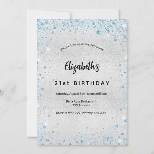 Invitation Parties scintillant bleu argenté (Devant)