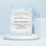 Invitation Parties scintillant bleu argenté d'anniversaire sc<br><div class="desc">Pour un 40ème anniversaire élégant (ou tout âge). Un arrière - plan métallique à l'aspect faux argenté. Décoré avec de la poussière de parties scintillant en faux bleu. Personnalisez et ajoutez un nom, un âge et des détails de la fête. Le nom est écrit avec un script de style manuscrit...</div>