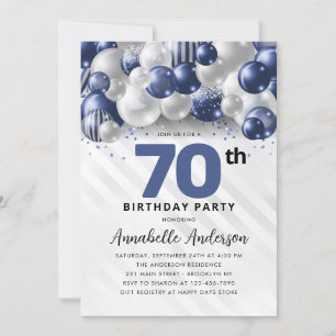 Invitation Parties scintillant bleu bleu marine en argent 70e