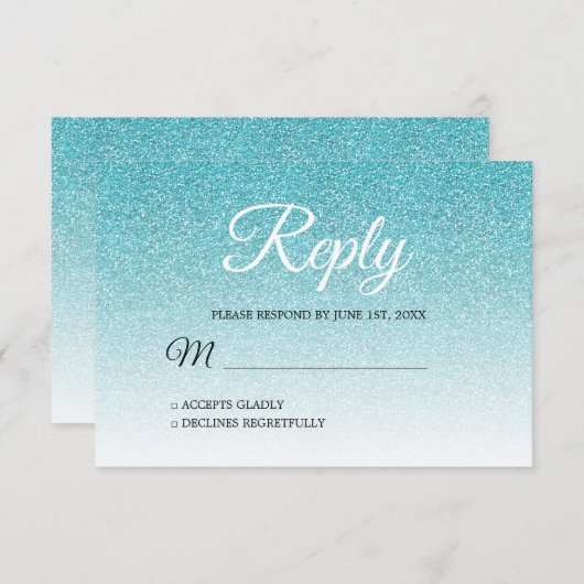 Invitation Parties scintillant bleu chic Ombre RSVP (Devant / Derrière)