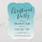 Invitation Parties scintillant Bleu Chic Script Ombre Christm (Devant / Derrière)