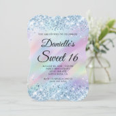 Invitation Parties scintillant bleu clair Aqua violet Hologra (Debout devant)