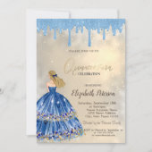 Invitation Parties scintillant bleu clair, Robe fille or (Devant)