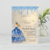 Invitation Parties scintillant bleu clair, Robe fille or (Debout devant)