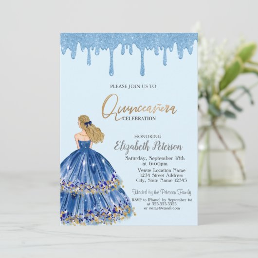 Invitation Parties scintillant bleu clair, Robe fille Quincea (Debout devant)
