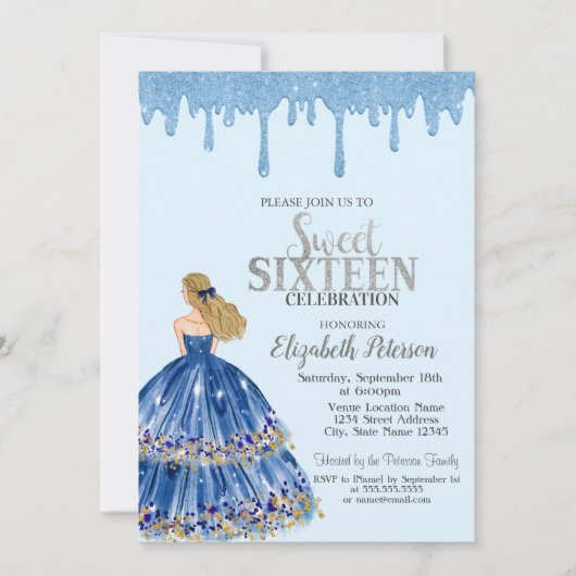 Invitation Parties scintillant bleu clair, Robe fille Sweet 1 (Devant)