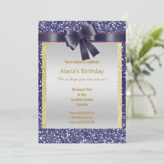 INVITATION PARTIES SCINTILLANT BLEU CLAIR ROUGE BLEU BAS (Debout devant)