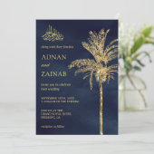 Invitation Parties scintillant bleu et or Date Palm Musulman (Debout devant)