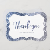 Invitation Parties scintillant bleu étincelant simple merci (Devant / Derrière)