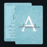 Invitation Parties scintillant bleu étincelante Sweet sixteen<br><div class="desc">Sweet sixteen de Parties scintillant Blue Sparkle Nom du monogramme et Invitation initiale à la fête d'anniversaire. Cette invitation est parfaite pour la fête d'anniversaire Sparkle Parties scintillant Sweet 16 qui cherche à célébrer en Turquoise ou Aqua Blue.</div>