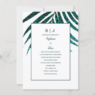 Invitation Parties scintillant bleu feuille de palme Mariage 