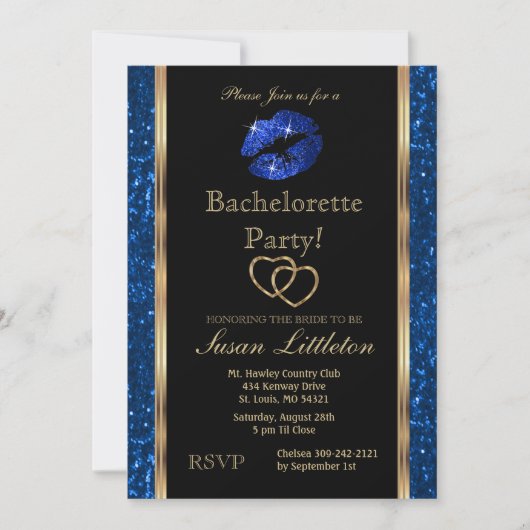 Invitation Parties scintillant bleu foncé lèvres Bachelorette (Devant)