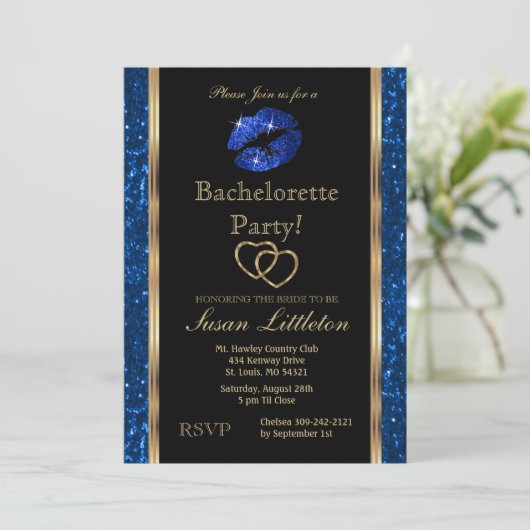 Invitation Parties scintillant bleu foncé lèvres Bachelorette (Debout devant)