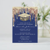 Invitation Parties scintillant Bleu Gold Confetti (Debout devant)