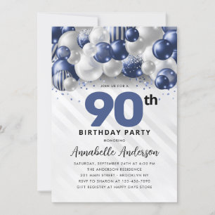 Invitation Parties scintillant bleu marine en argent 90e anni