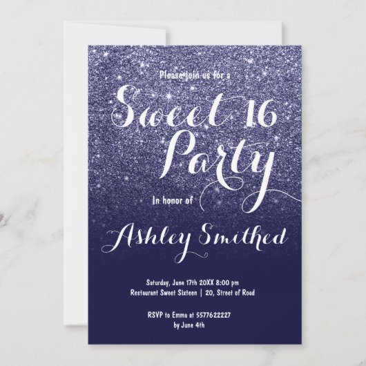 Invitation Parties scintillant bleu marine en faux girly mode (Devant)