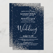 Invitation Parties scintillant bleu marine et argent (Devant / Derrière)
