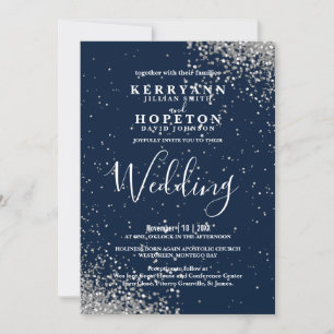 Invitation Parties scintillant bleu marine et argent