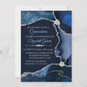 Invitation Parties scintillant bleu marine et argent Agate Qu (Devant)