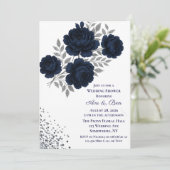 Invitation Parties scintillant bleu marine et argent Feuille  (Debout devant)