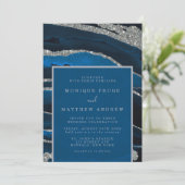 Invitation Parties scintillant bleu marine et argent Mariage (Debout devant)