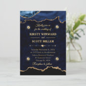 Invitation Parties scintillant bleu marine et or Agate Marbre (Debout devant)