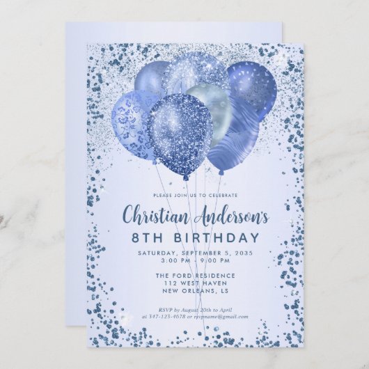 Invitation Parties scintillant bleu marine étincelante Anniv (Devant / Derrière)