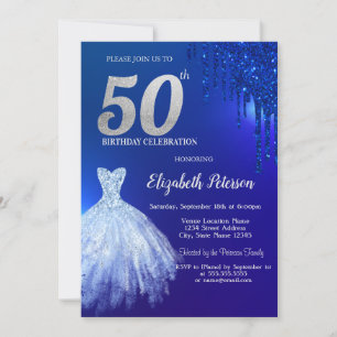 Invitation Parties scintillant bleu marine, habiller bleu 50e