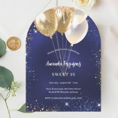 Invitation Parties scintillant bleu marine or ballons arc ann