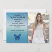 Invitation Parties scintillant Bleu Photo Quinceanera Anniver (Devant)