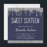 Invitation Parties scintillant bleu Silver Navy Sweet sixteen<br><div class="desc">Luxury Silver and Navy Blue Sparkly Dripping Parties scintillant Sweet 16 Anniversaire Fête Invitation. C'est l'invitation d'anniversaire parfait Sweet sixteen pour une Parties scintillant moderne Sparkle Girly Birthday Party. Veuillez contacter le concepteur pour les articles customisés correspondants.</div>
