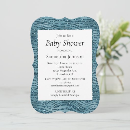 Invitation Parties scintillant bleu Turquoise turquoise Zebra (Debout devant)
