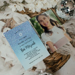 Invitation Parties scintillant bleu verre Bat mitzvah | Retou<br><div class="desc">Cette invitation Bat mitzvah moderne et élégante présente une typographie de script branchée sur un glam,  bleu ombre et faux parties scintillant arrière - plan,  avec une image de l'Etoile de David. Votre photo préférée se trouve sur le dos.</div>