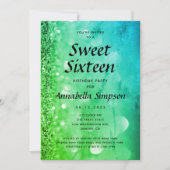 Invitation Parties scintillant Bleu Vert Sweet sixteen 16ème (Devant)