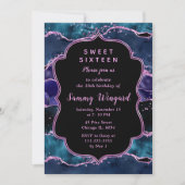Invitation Parties scintillant bleu violet marine Sweet sixte (Devant)