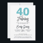 Invitation Parties scintillant bleue 40 et fabuleux | Fête du<br><div class="desc">Une invitation photo chic, élégante, 40e anniversaire que vous pouvez personnaliser et envoyer pour votre fête de quarantième anniversaire. Les mots "40 and Fabulous" en parties scintillant bleu noir et turquoise sont mis en utilisant une calligraphie élégante et la typographie moderne. Conçu exclusivement pour vous par Happy Dolphin Studio !...</div>