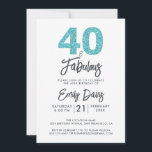 Invitation Parties scintillant bleue 40 et fabuleux | Fête du<br><div class="desc">Une invitation photo chic, élégante, 40e anniversaire que vous pouvez personnaliser et envoyer pour votre fête de quarantième anniversaire. Les mots "40 and Fabulous" en parties scintillant bleu noir et turquoise sont mis en utilisant une calligraphie élégante et la typographie moderne. Conçu exclusivement pour vous par Happy Dolphin Studio !...</div>