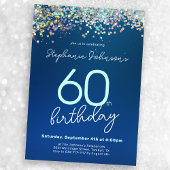 Invitation Parties scintillant bleue 60e fête d'anniversaire