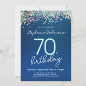 Invitation Parties scintillant bleue 70e anniversaire (Devant)