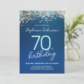 Invitation Parties scintillant bleue 70e anniversaire (Debout devant)