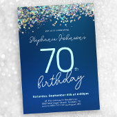 Invitation Parties scintillant bleue 70e anniversaire
