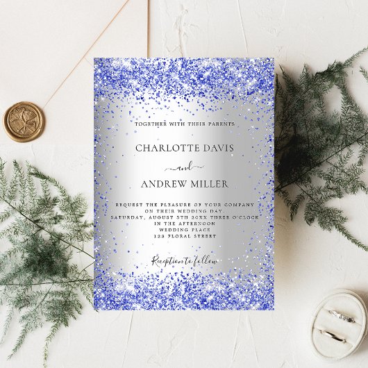 Invitation Parties scintillant bleue argent formel mariage él
