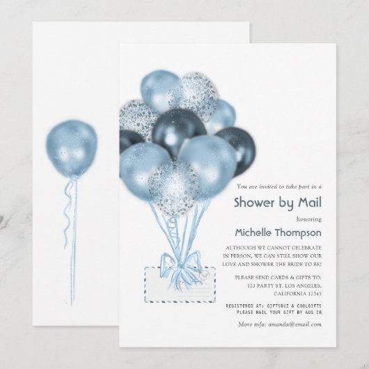 Invitation Parties scintillant bleue Baby shower de balloon g (Devant / Derrière)